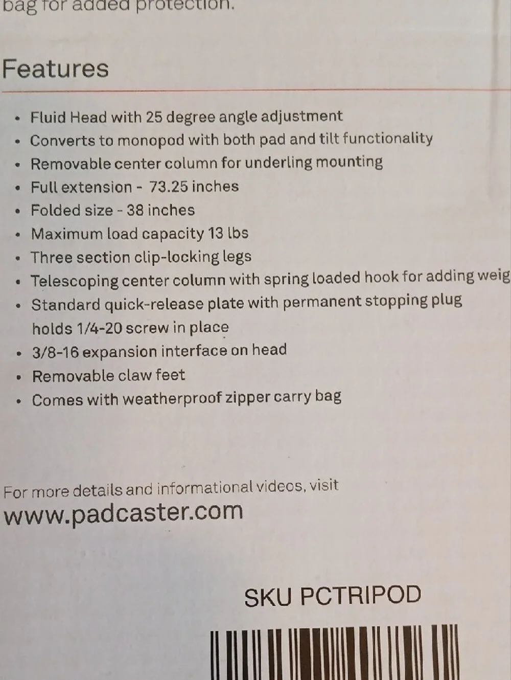 Padcaster Tripod with Carry Case